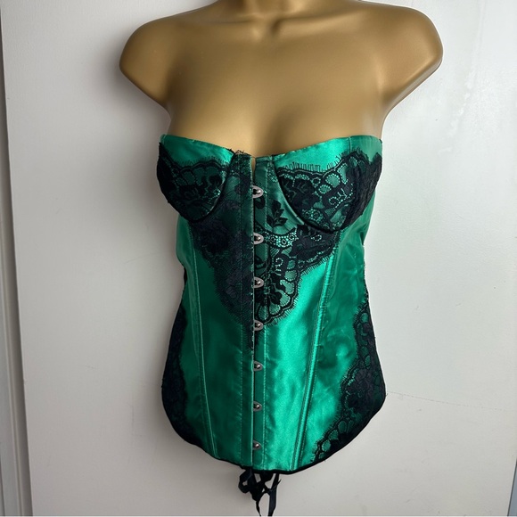 Horoscope X Dolls Kill Green Black Pulse Effect Denim Mini Skirt & Corset NWT M - Picture 8 of 16